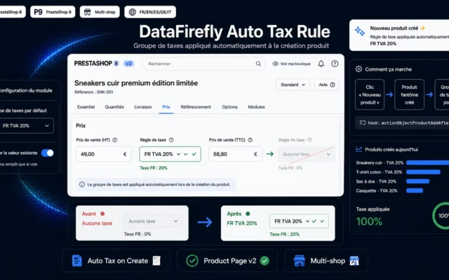Règle de taxe par défaut automatique à la création produit — PrestaShop 8 & 9