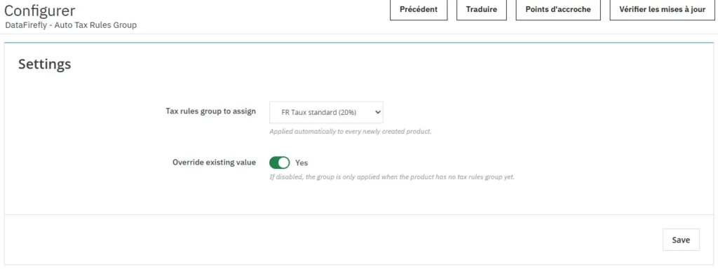 capture taxe par défaut backoffice