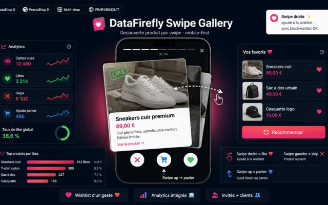 Découverte de produits par swipe sur mobile dans PrestaShop, à la manière de Tinder