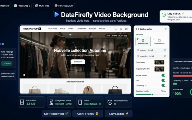 Bannière vidéo en fond d'accueil PrestaShop, lecture sans cookies