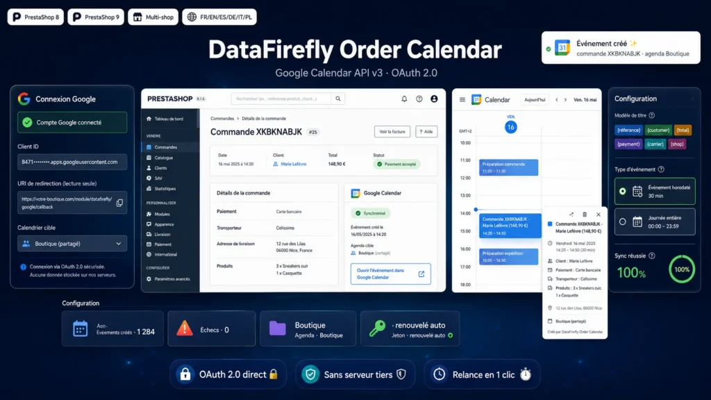 Moduł Google Calendar dla PrestaShop 8 i 9: Nowe Zamówienia Automatycznie w Kalendarzu