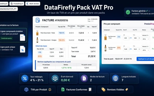 Fatura PrestaShop com uma taxa de IVA e um preço por produto dentro de um pack