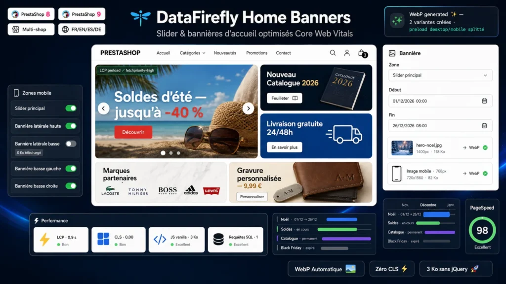 PrestaShop Homepage Slider Module 8/9: Fast WebP Banner Blocks