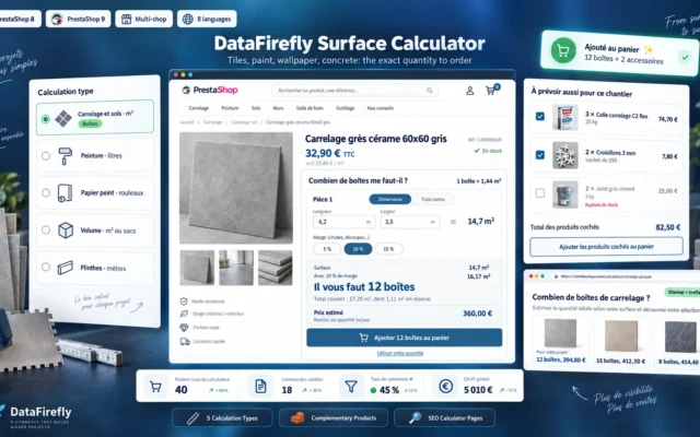 Calculadora de Quantidades de Azulejos, Tinta e Papel de Parede para PrestaShop 8 e 9