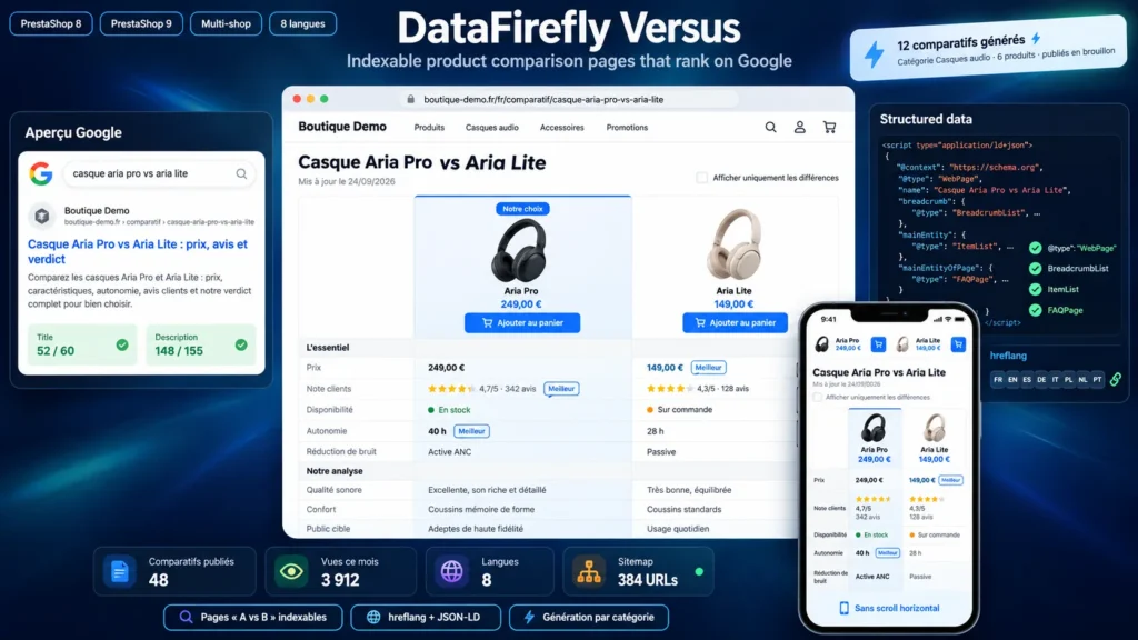 Vergleichsseiten „A vs B“ in PrestaShop 8 & 9 erstellen: Indexierbare SEO-Produktvergleiche