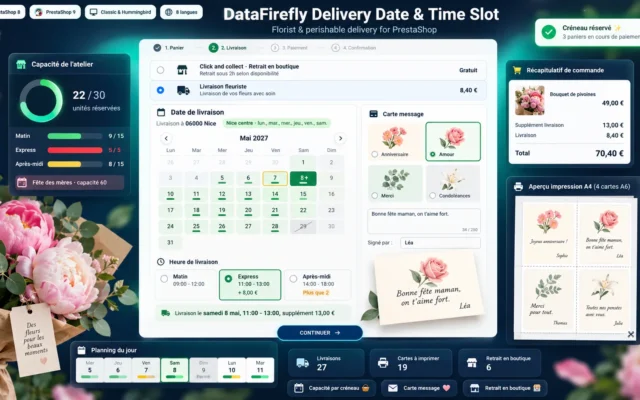 Fecha y Franja de Entrega PrestaShop 8 y 9: Módulo Floristería con Tarjeta de Mensaje
