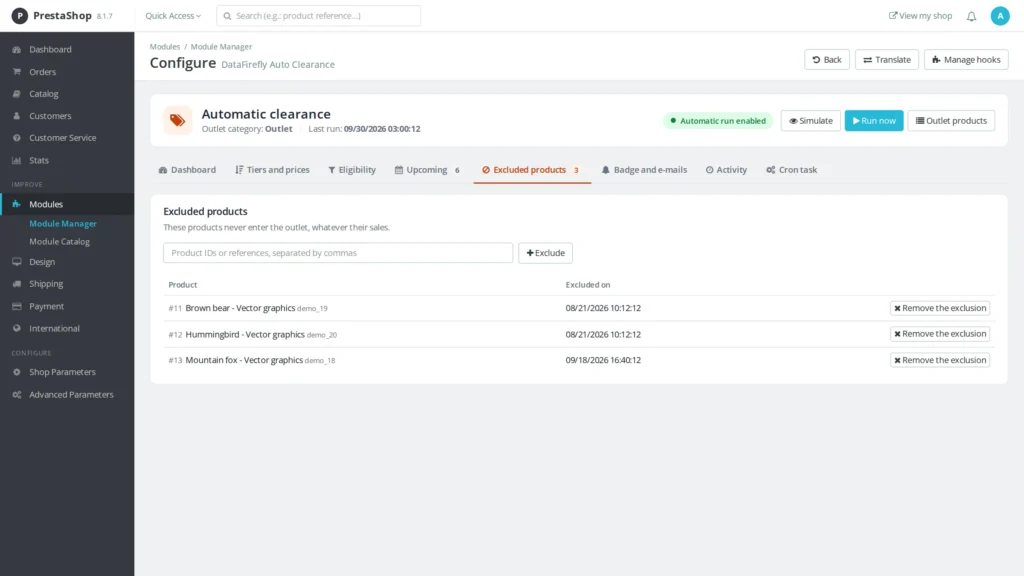 Automatische Uitverkoop van Winkeldochters PrestaShop 8 & 9
