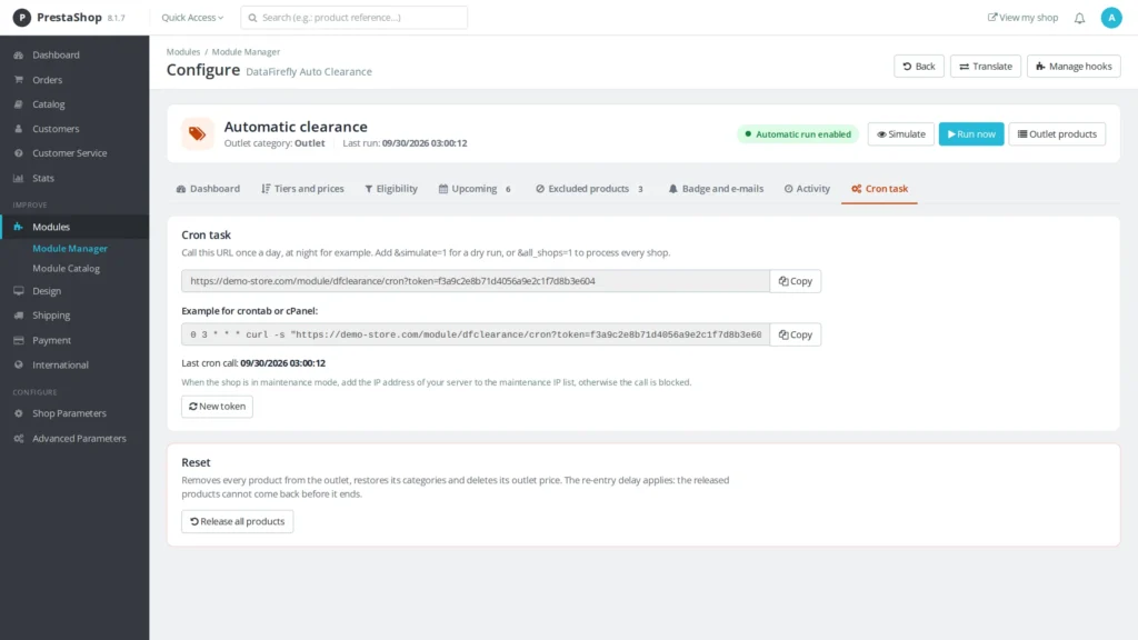 Automatische Uitverkoop van Winkeldochters PrestaShop 8 & 9