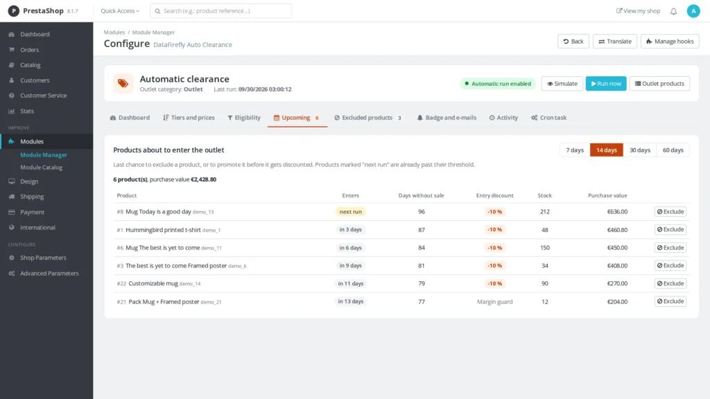Automatische Uitverkoop van Winkeldochters PrestaShop 8 & 9