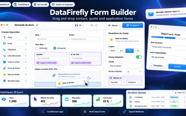 Contactformulier PrestaShop 8 & 9: Formulierbouwer met Drag & Drop voor Offertes, Sollicitaties en Inschrijvingen