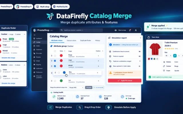 Fusion des doublons d'attributs et de caractéristiques dans PrestaShop avec DF CatalogMerge