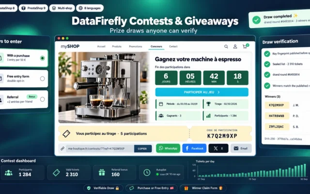Sorteo y Concurso para PrestaShop 8 y 9: Sorteo Verificable, con o sin Compra