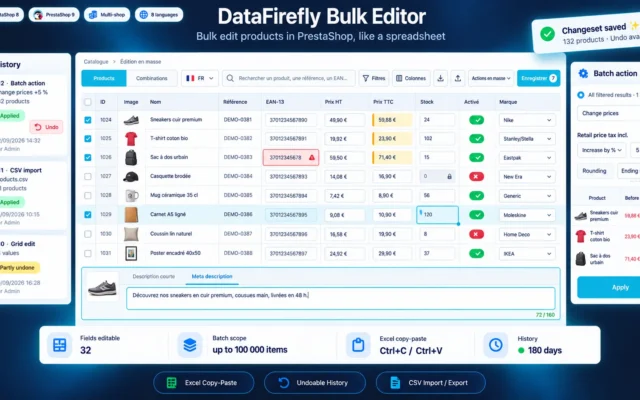 Editar Produtos em Massa no PrestaShop 8 e 9: Editor tipo Excel