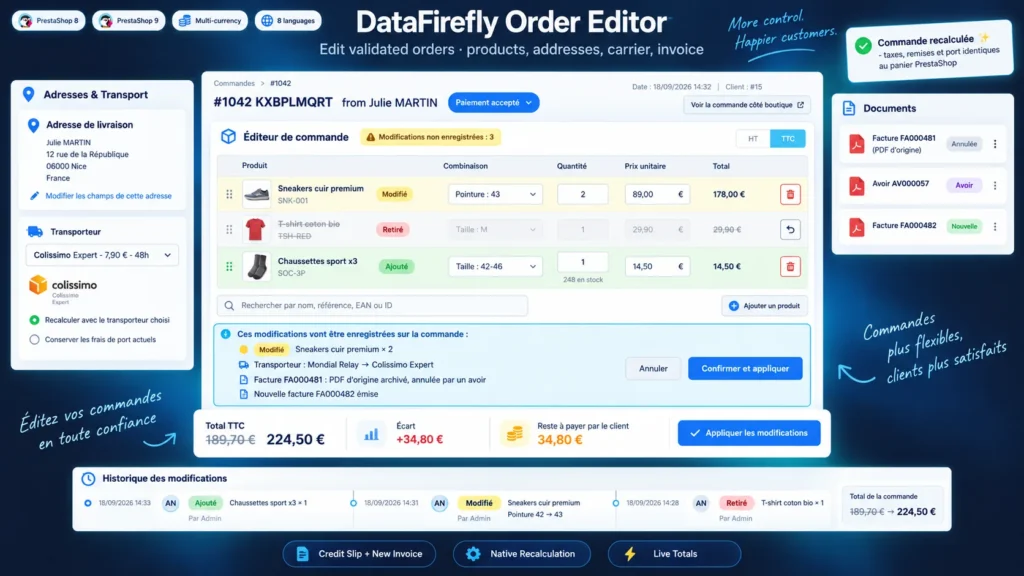Editar Encomendas PrestaShop 8 e 9: Produtos, Moradas e Fatura