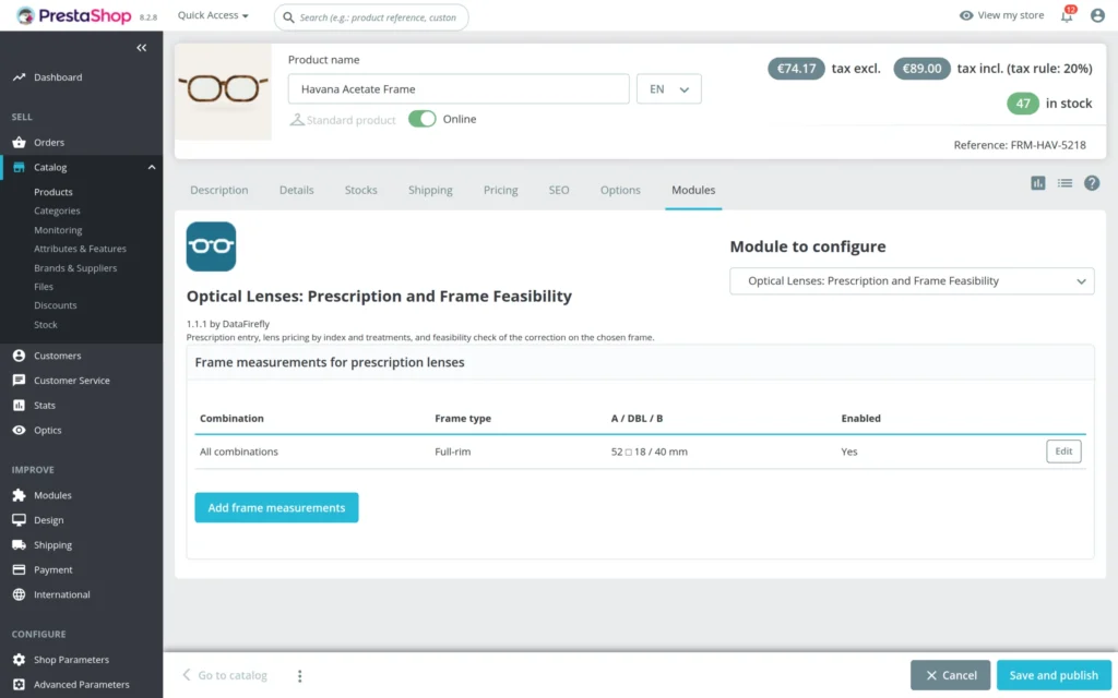 Módulo Óptica PrestaShop: Gafas Graduadas con Receta y Elección de Lentes