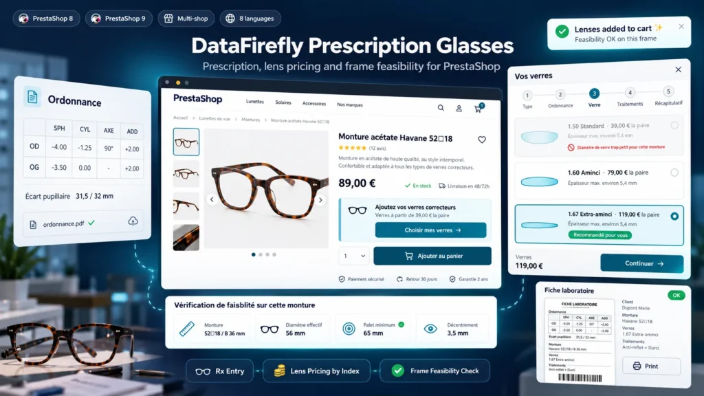 Prescription Glasses Module for PrestaShop: Rx Entry and Lens Selection