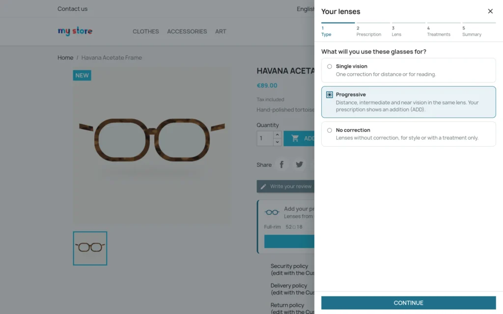 Módulo Óptica PrestaShop: Gafas Graduadas con Receta y Elección de Lentes