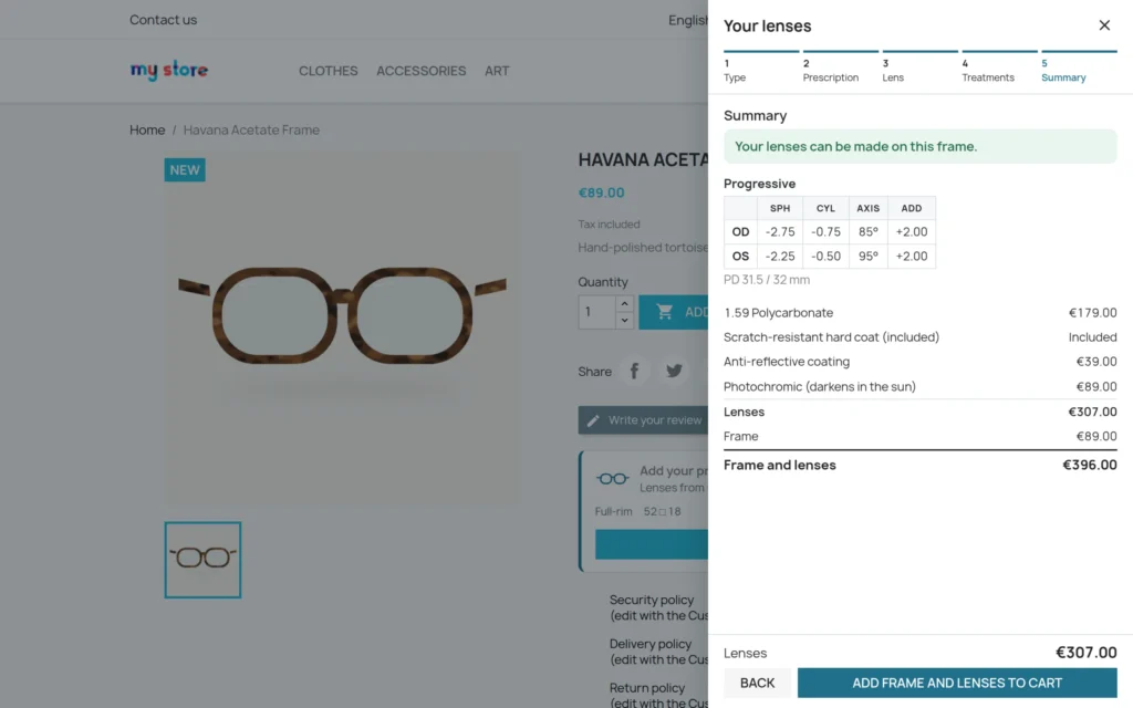 Módulo Óptica PrestaShop: Gafas Graduadas con Receta y Elección de Lentes