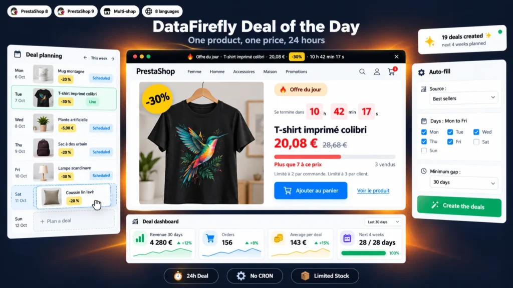 Angebot des Tages für PrestaShop 8 & 9 mit Countdown und begrenztem Bestand