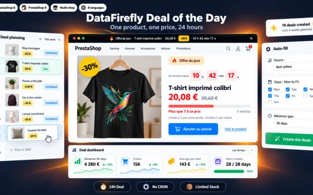 Deal van de Dag PrestaShop 8 & 9 met Afteltimer en Beperkte Voorraad