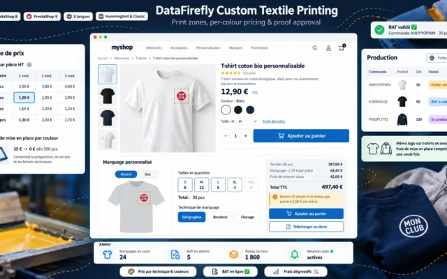 Personalizzazione Tessile PrestaShop 8 e 9: Stampa Logo, Serigrafia, Ricamo, Vinile