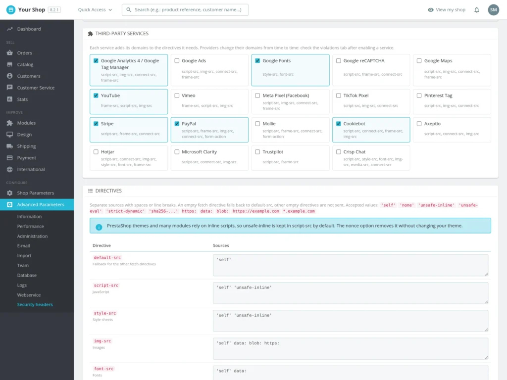Security Header für PrestaShop 8 & 9: CSP, HSTS und Note A+ ohne Serverzugriff