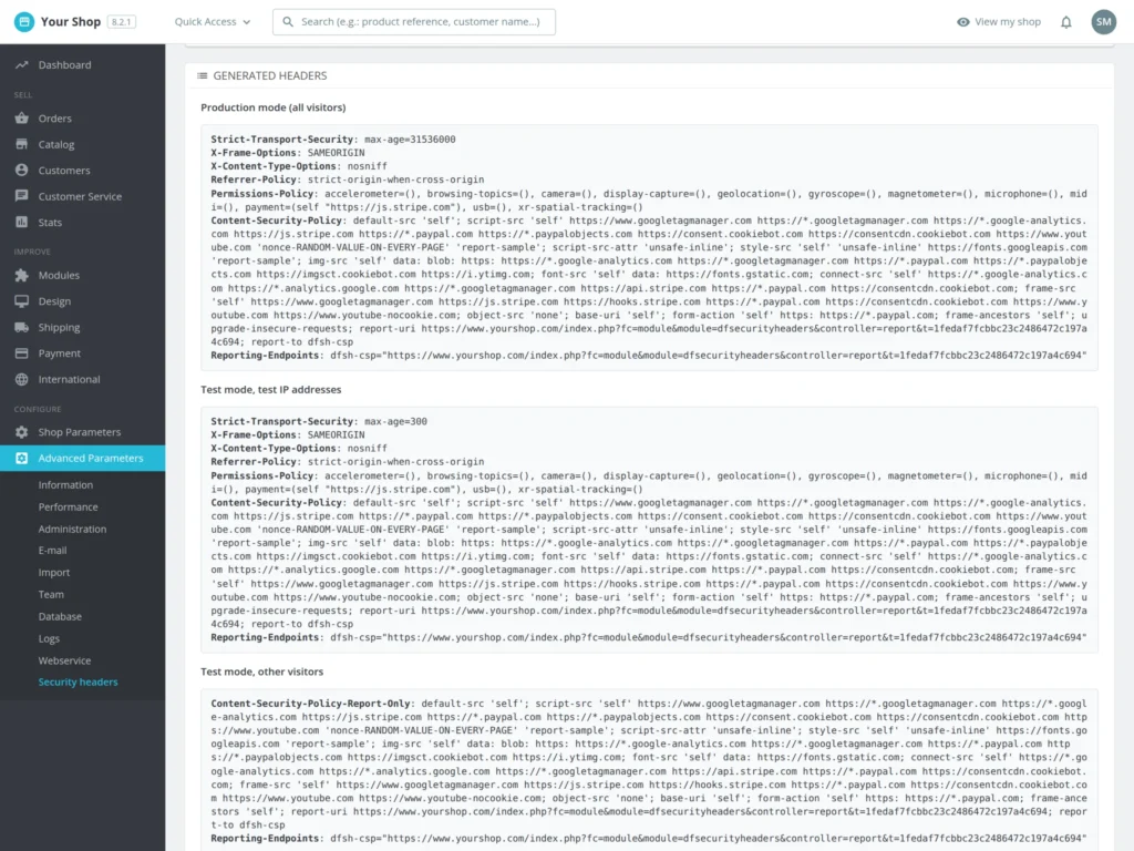 Security Header für PrestaShop 8 & 9: CSP, HSTS und Note A+ ohne Serverzugriff