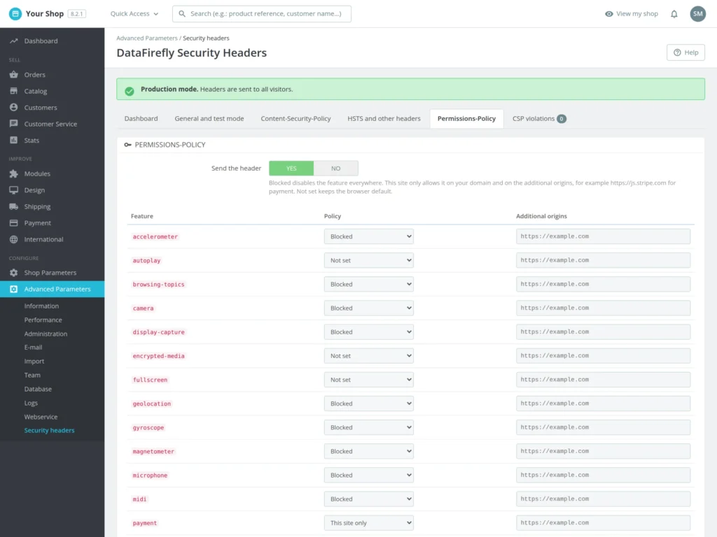 Security Header für PrestaShop 8 & 9: CSP, HSTS und Note A+ ohne Serverzugriff