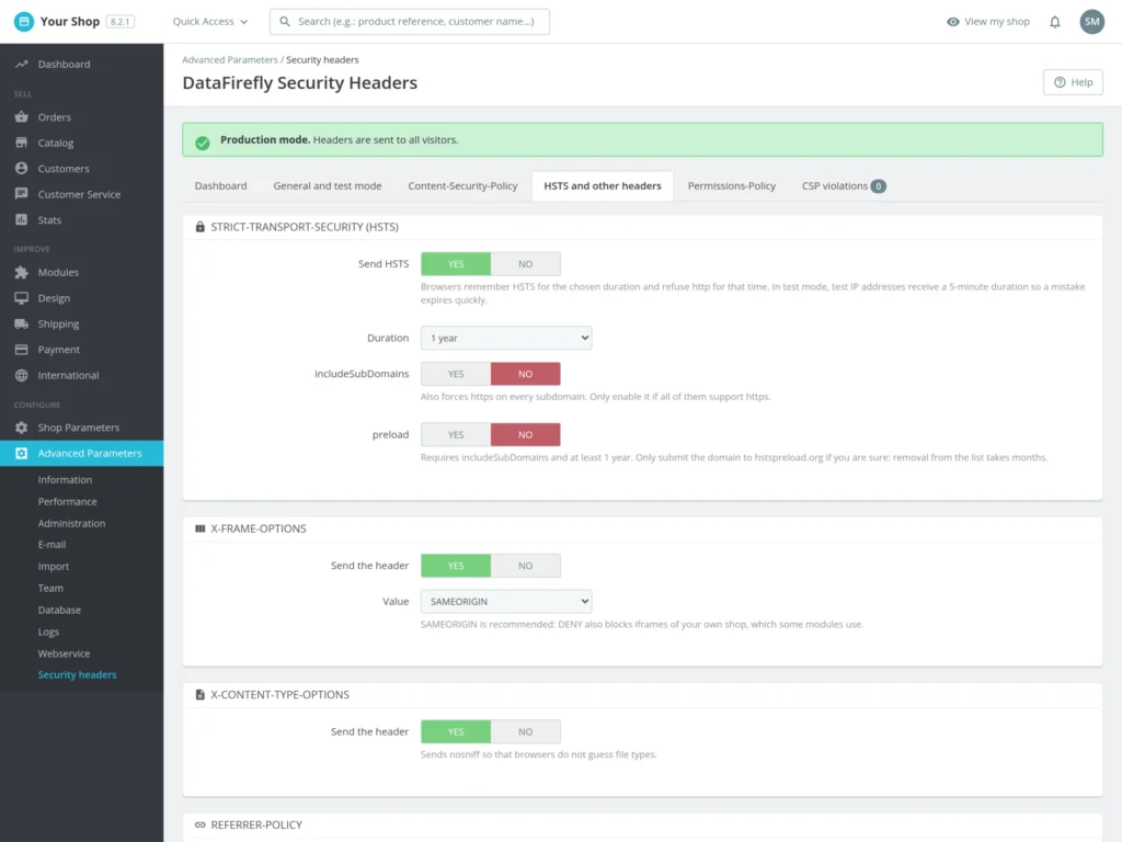 Security Header für PrestaShop 8 & 9: CSP, HSTS und Note A+ ohne Serverzugriff