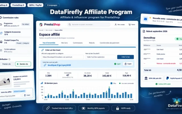 Programa de afiliación PrestaShop 8 y 9: enlaces de afiliado, comisiones y pagos en el back office