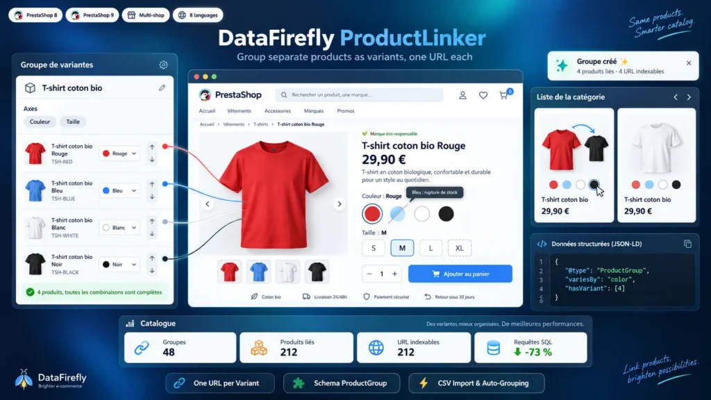 Agrupar Produtos como Variantes no PrestaShop 8 e 9: Seletor de Cor e Tamanho estilo Amazon