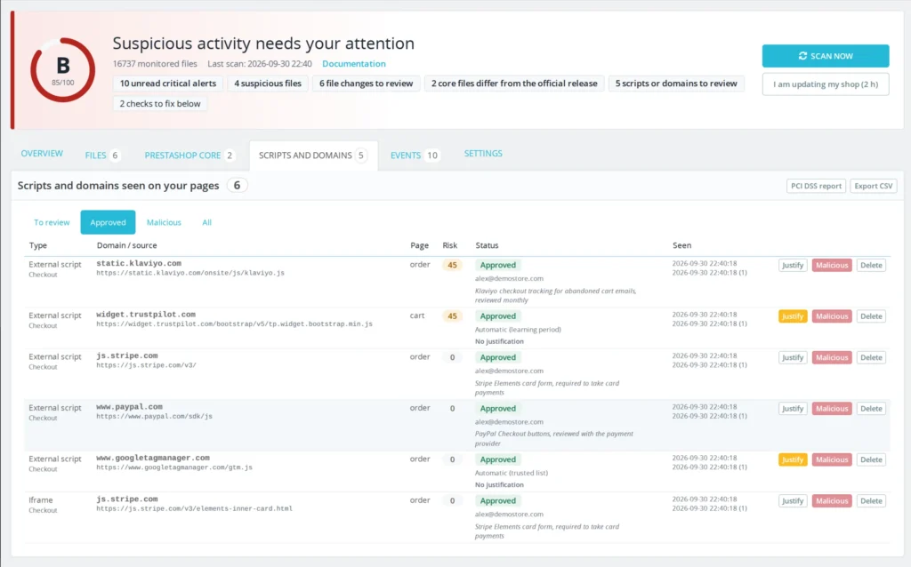 PrestaShop Malware Scanner 8 & 9: Anti-Skimming voor Kaartbetalingen en Bestandsintegriteit