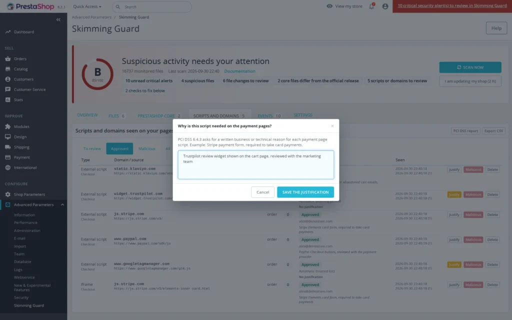 PrestaShop Malware Scanner 8 & 9: Anti-Skimming voor Kaartbetalingen en Bestandsintegriteit
