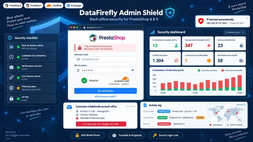 Segurança do Back Office PrestaShop 8 e 9: Proteção Brute Force, Bloqueio de IP e Captcha