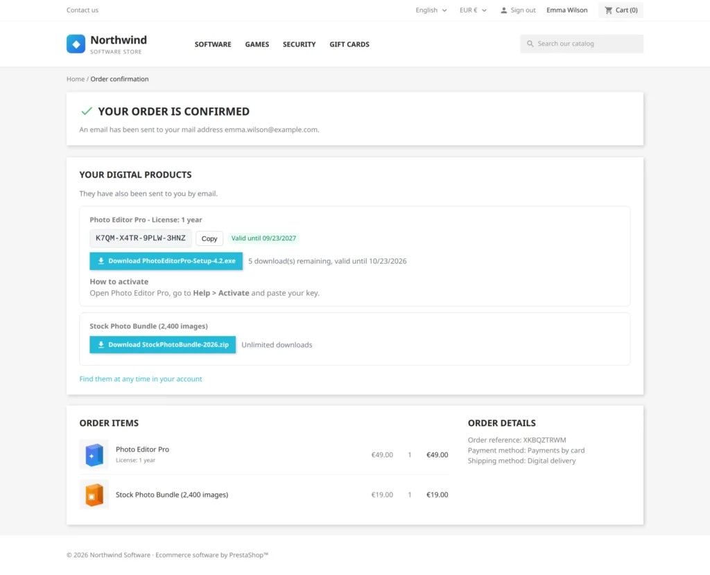 Vendre des Clés de Licence et Produits Numériques PrestaShop 8 & 9