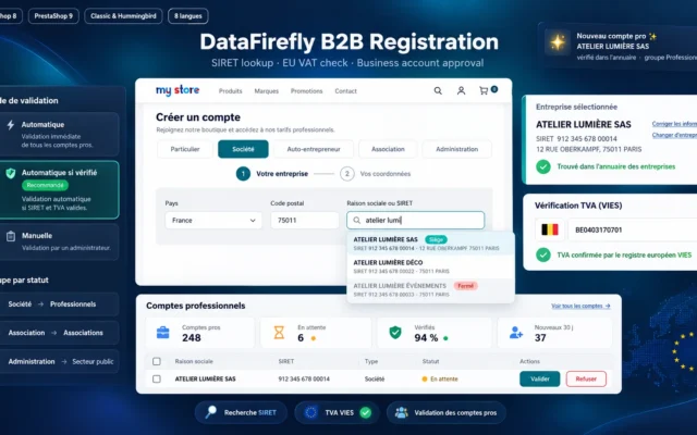B2B-registratie & Bedrijfsverificatie voor PrestaShop 8 & 9