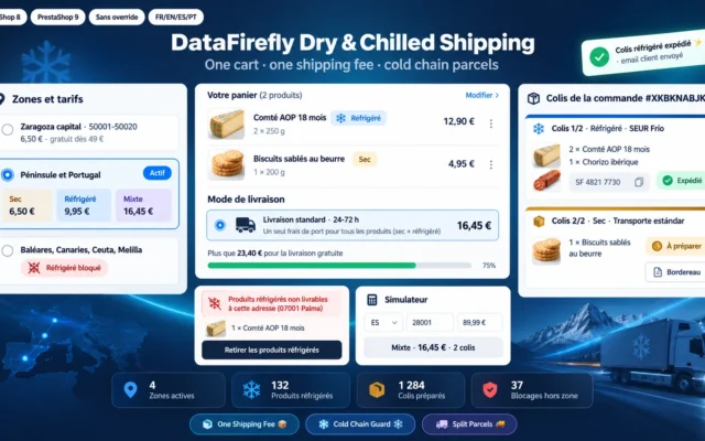 Envío Refrigerado y Seco PrestaShop 8 y 9: Portes por Código Postal y Paquete en Frío Separado