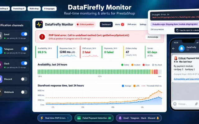 PrestaShop Monitoring & Meldingen: Storingen, PHP-fouten, Mislukte Betalingen