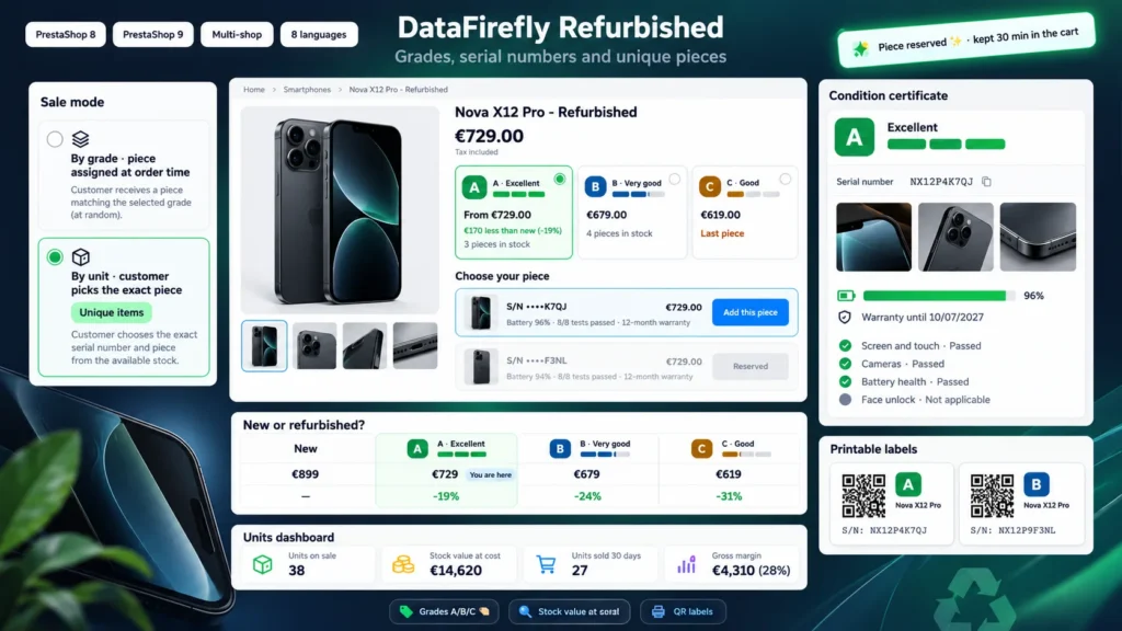 Refurbished Producten Verkopen in PrestaShop 8 & 9: Conditiegraden, Serienummers en Unieke Stukken